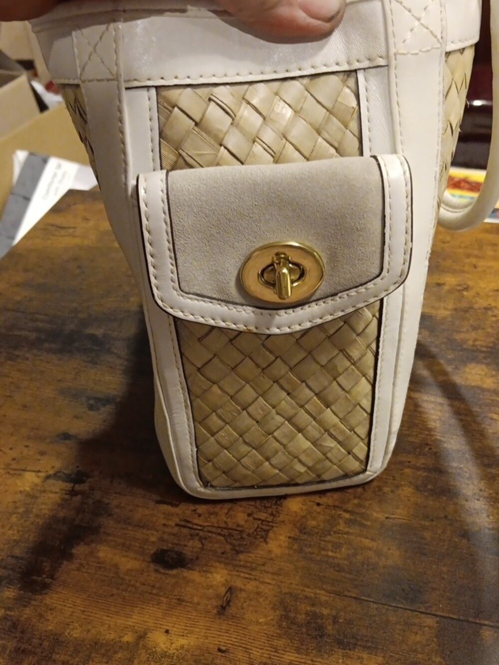 Vintage Coach Straw & White Leather Hampton Basket Tote (Style 4419) - Picture 8 of 8